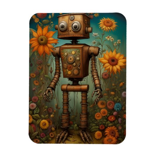 Whimsical Garden Robot | Digitale kunst Magneet (Verticaal)