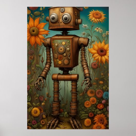 Whimsical Garden Robot | Digitale kunst Poster (Voorkant)