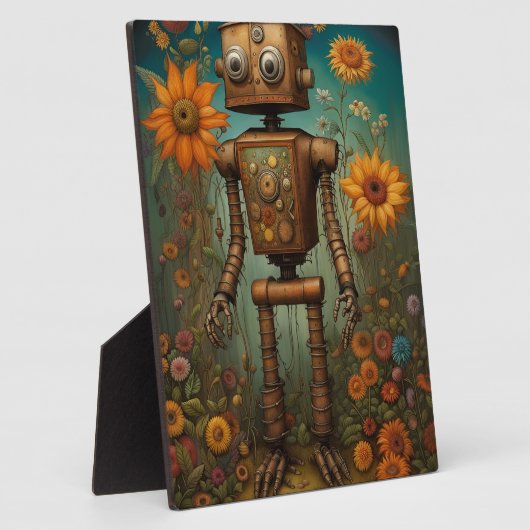 Whimsical Garden Robot | Digitale kunst tafelblad Fotoplaat (Zijkant)