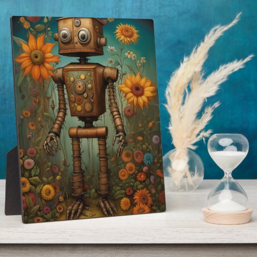 Whimsical Garden Robot | Digitale kunst tafelblad Fotoplaat (Zijkant)