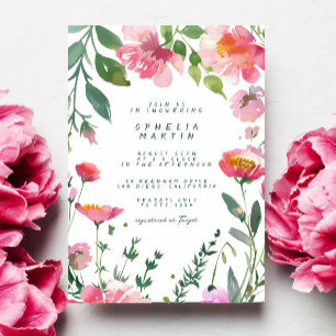 Whimsical Garden Roze Bloemen Groen Vrijgezellenfe Kaart