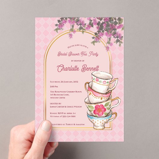 Whimsical Garden Tea Party Bridal Shower Acryl Uitnodigingen (Insitu (Draagbaar))