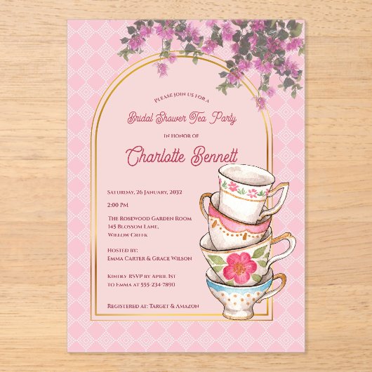 Whimsical Garden Tea Party Bridal Shower Acryl Uitnodigingen (Voorkant)