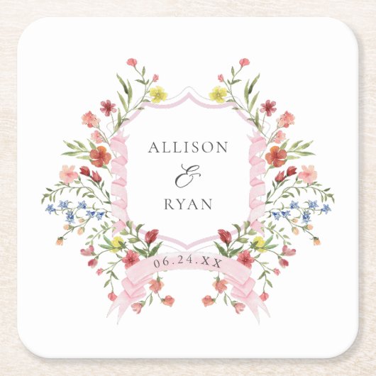 Whimsical Garden Wedding Crest Monogram Kartonnen Onderzetters (Voorkant)