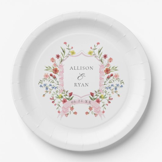 Whimsical Garden Wedding Crest Monogram Papieren Bordje (Voorkant)