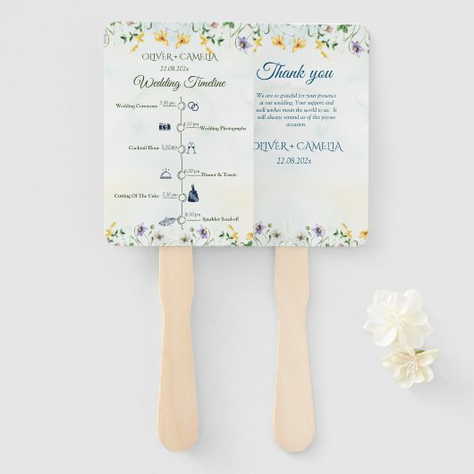 Whimsical Garden Wild Flowers Programma Tijdlijn Handwaaier (Voorkant en achterkant)