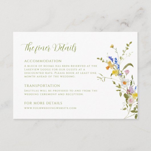 Whimsical Garden Wildflower bruiloft details Informatiekaartje (Voorkant)