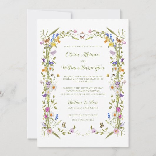 Whimsical Garden Wildflower bruiloft Kaart (Voorkant)