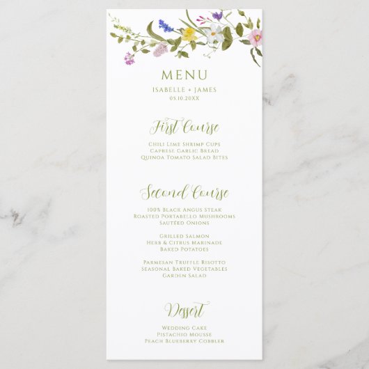 Whimsical Garden Wildflower Bruiloft Menu (Voorkant)