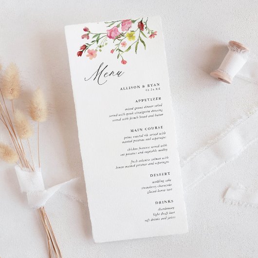 Whimsical Garden Wildflower bruiloft menu's