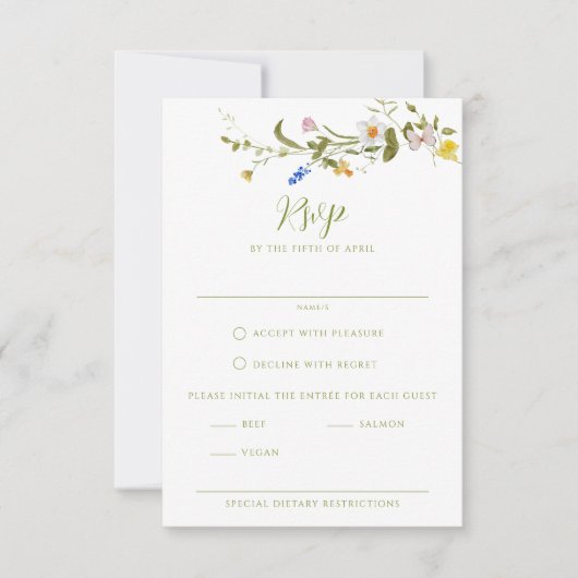 Whimsical Garden Wildflower bruiloft RSVP Kaartje (Voorkant)