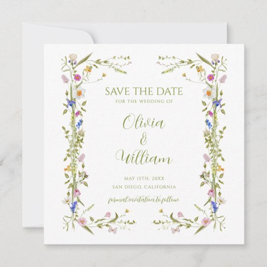 Whimsical Garden Wildflower bruiloft Save The Date (Voorkant)