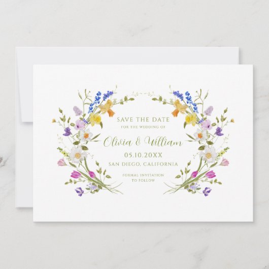 Whimsical Garden Wildflower bruiloft Save The Date (Voorkant)