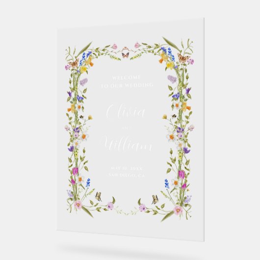 Whimsical Garden Wildflower Bruiloft Welkom Acryl Bord (Hoek)