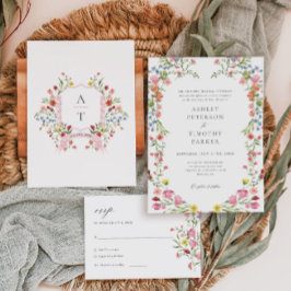 Whimsical Garden Wildflower Classic Bruiloft Kaart