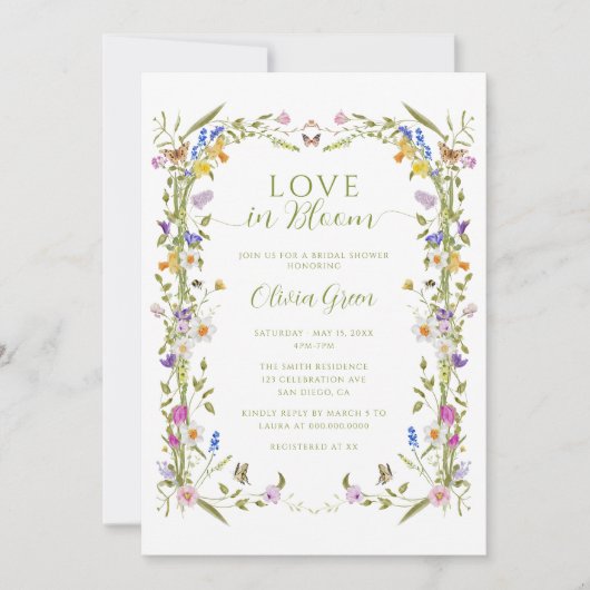 Whimsical Garden Wildflower Lijst Vrijgezellenfees Kaart (Voorkant)