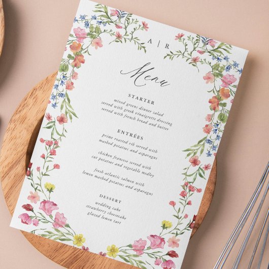 Whimsical Garden Wildflower Trouwtafel Menu
