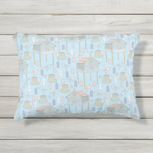 Whimsical Gardener Pattern op Blue Outdoor Buitenkussen