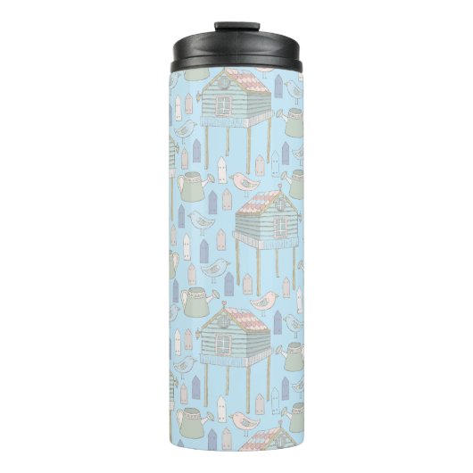 Whimsical Gardener Pattern op Blue Thermosbeker (Voorkant)