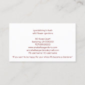 Whimsical Gardener's Landscaper's Delight Floral Visitekaartje (Achterkant)