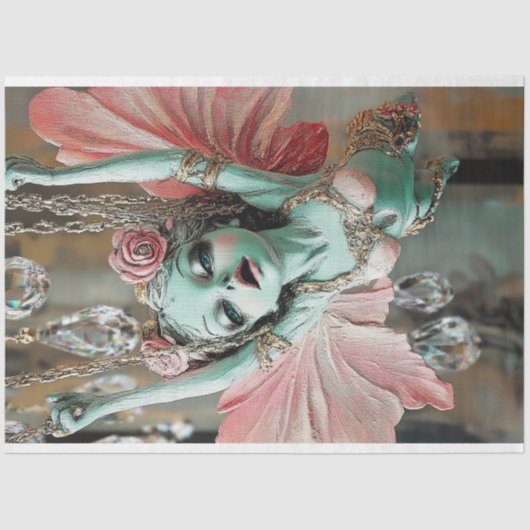 Whimsical Gargoyle Fairy Pink Green Decoupage Tissuepapier (Voorkant)