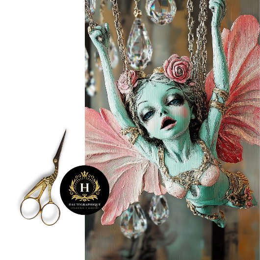 Whimsical Gargoyle Fairy Pink Green Decoupage Tissuepapier