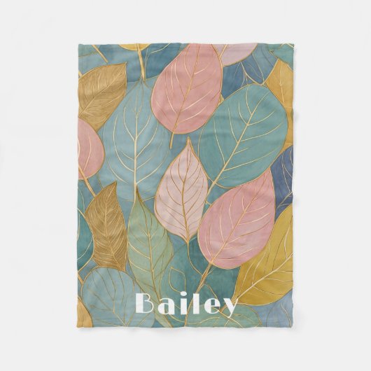 Whimsical gebladerte: pastelbladeren fleece deken (Voorkant)
