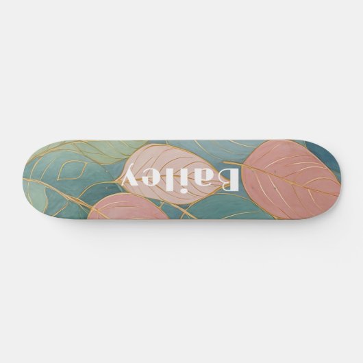 Whimsical gebladerte: pastelbladeren persoonlijk skateboard (Horizontaal)