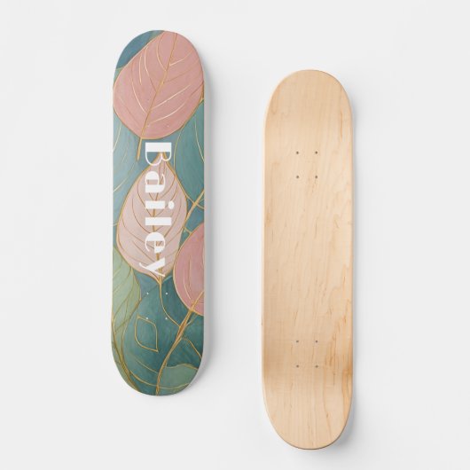 Whimsical gebladerte: pastelbladeren persoonlijk skateboard (Voorkant)