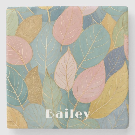 Whimsical gebladerte: pastelbladeren stenen onderzetter (Voorkant)