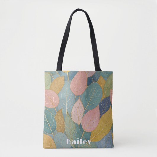 Whimsical gebladerte: pastelbladeren tote bag (Voorkant)