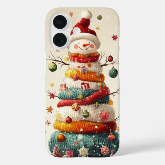Whimsical gebreide kerstboom sneeuwman Case-Mate iPhone case (Achterkant)
