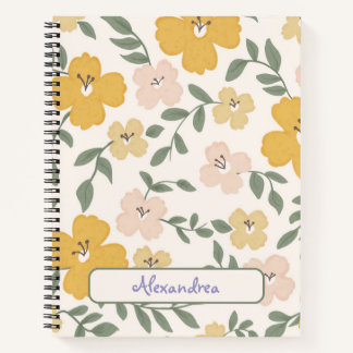 Whimsical Geel en roze hibiscus patroon Notitieboek