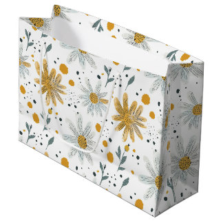 Whimsical Geel en Wit Bloempatroon Groot Cadeauzakje