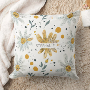 Whimsical Geel en Wit Bloempatroon Kussen