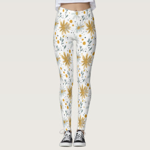 Whimsical Geel en Wit Bloempatroon Leggings