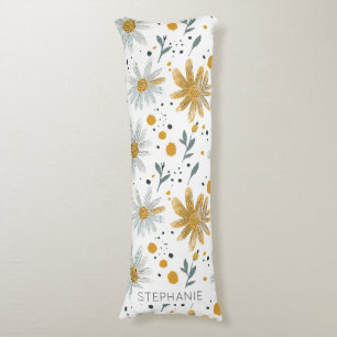 Whimsical Geel en Wit Bloempatroon Lichaamskussen