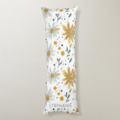 Whimsical Geel en Wit Bloempatroon Lichaamskussen (Achterkant (Verticaal))