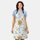 Whimsical Geel en Wit Bloempatroon Schort (Gedragen)