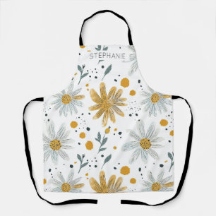 Whimsical Geel en Wit Bloempatroon Schort