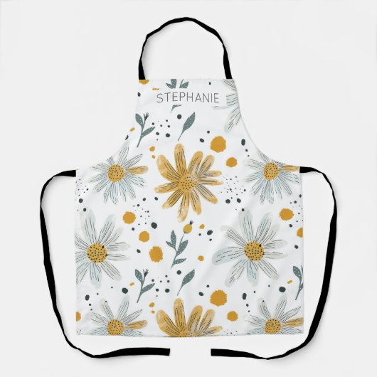 Whimsical Geel en Wit Bloempatroon Schort (Voorkant)