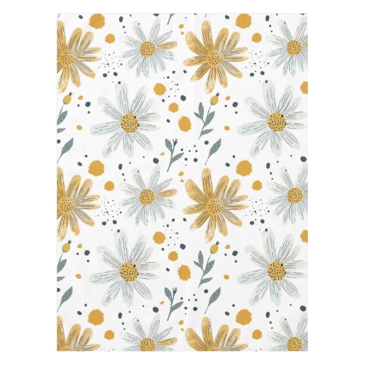 Whimsical Geel en Wit Bloempatroon Tafelkleed (Voorkant)