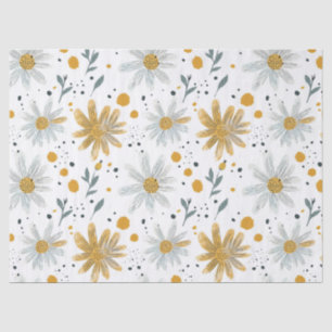Whimsical Geel en Wit Bloempatroon Tissuepapier