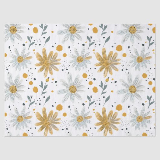 Whimsical Geel en Wit Bloempatroon Tissuepapier (Voorkant)