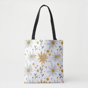 Whimsical Geel en Wit Bloempatroon Tote Bag