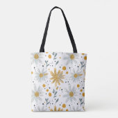 Whimsical Geel en Wit Bloempatroon Tote Bag (Achterkant)