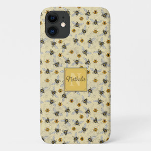 Whimsical Geel Honingbij Tekening Patroon Aangepas Case-Mate iPhone Case