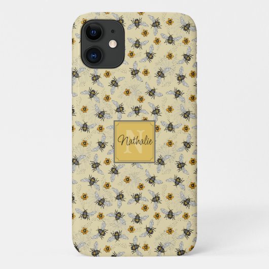 Whimsical Geel Honingbij Tekening Patroon Aangepas Case-Mate iPhone Case (Achterkant)