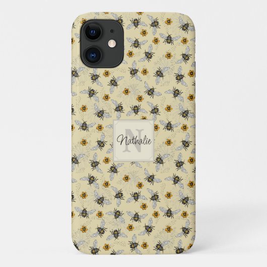 Whimsical Geel Honingbij Tekening Patroon Aangepas Case-Mate iPhone Case (Achterkant)