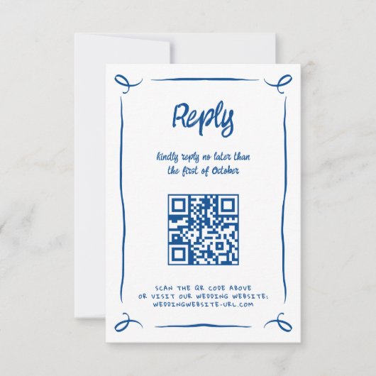 Whimsical Geïllustreerd Blauw Hand-getrokken Fun W RSVP Kaartje (Voorkant)